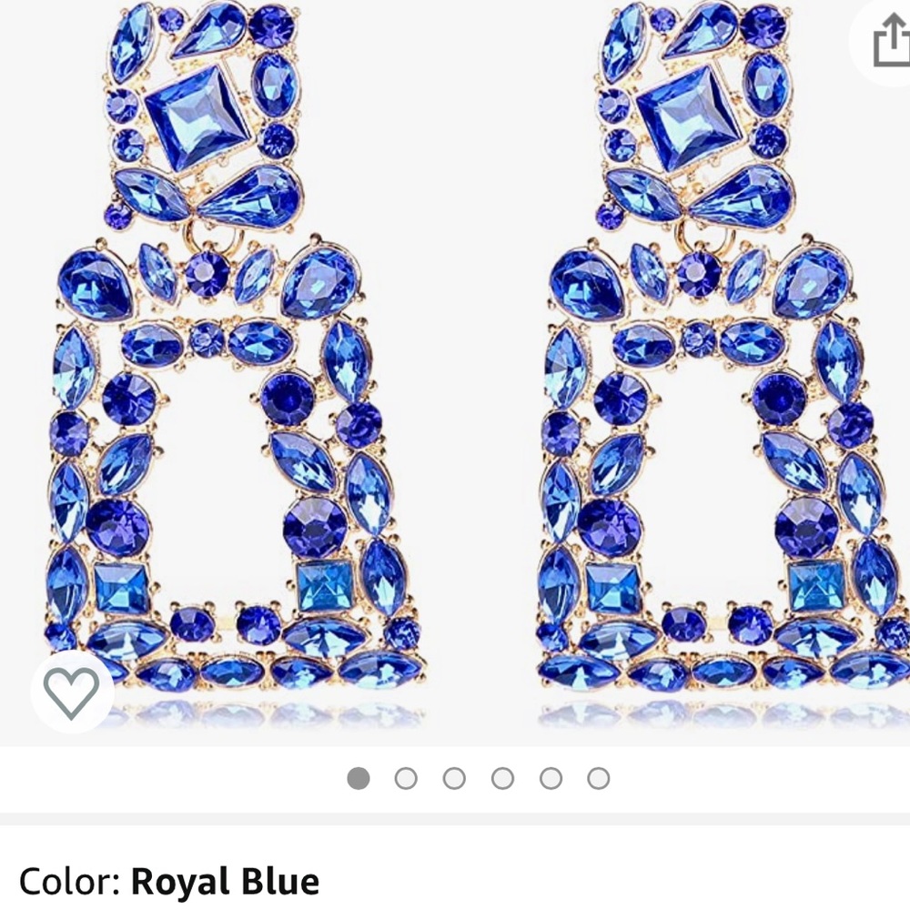 Blue Rhinestone Rectangle Earrings - Picture 2 of 2